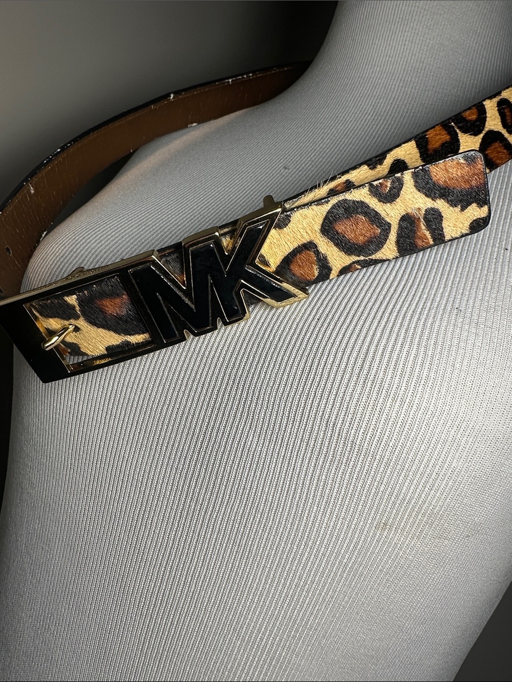 Michael Kors Dark Brown cow fur leather Belt with Gold Buckle